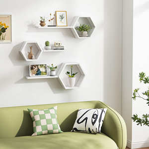 Étagères flottantes hexagonales en bois pour montage mural, pour <span class=keywords><strong>salle</strong></span> <span class=keywords><strong>de</strong></span> <span class=keywords><strong>bain</strong></span>, chambre, cuisine et livres, étagère décorative suspendue - Product Image 4