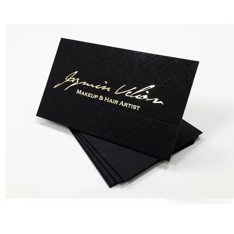 Cartes de visite d'affaires en carton noir avec estampage à chaud de luxe en feuille métallique dorée avec logo