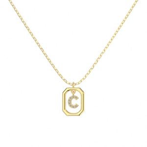 Dylam <b>Initial</b> Necklace Rhodium 14K Gold Plated 925 <b>Silver</b> 5A Zirconia Tiny Letters -C- Monogram <b>Pendant</b> Necklaces for Women - Product Image 4