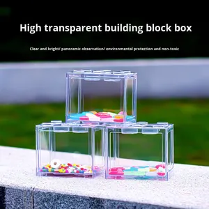 Miniatuur klein bureau-aquarium voor <span class=keywords><strong>betta</strong></span>'s, volledig transparant, milieuvriendelijk, niet-toxisch, rechthoekig, creatief bouwblok aquarium van plastic - Product Image 2