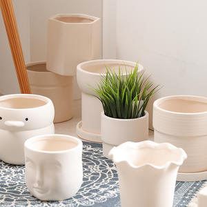 Pot de fleurs en céramique émaillée en argile blanche, respirant et absorbant, pour plantes vertes domestiques, orchidées succulentes avec plateau - Product Image 2