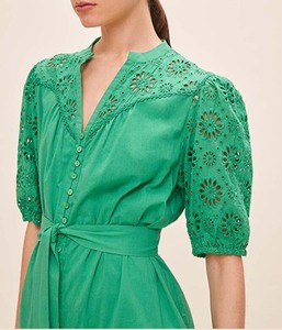 Mini robe décontractée courte à manches bulle personnalisée de haute qualité avec glands et ceinture brodés pour femmes - Product Image 2