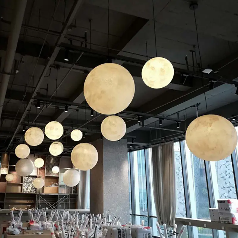 סלון תאורת יוקרה כדור ירח תליון אורות נברשת תקרה מודרנית למסעדה חדר אוכל