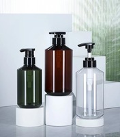 Botol Pet plastik botol lebar mulut besar Amber 1L 1000ml botol bulat sampo untuk Lotion dengan Pompa