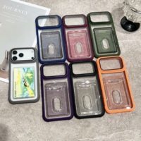 Étui de téléphone transparent magnétique antichoc en TPU+PC pour 17/16/15/14/Plus/13/12/11 Pro Max avec fente pour carte et protection d'objectif