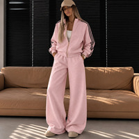 Nouvel Arrivage Ensemble de Survêtement Rose Deux Pièces pour Femme, Veste Zippée et Pantalon Large, Style Sportif Urbain en Molleton Bouclette, Collection Hiver, Personnalisable ODM