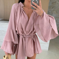Robe d'été ajustée à manches longues et taille nouée pour femme, grande taille, respirante, écoresponsable, design personnalisé, idéale pour les vacances et les activités de plein air