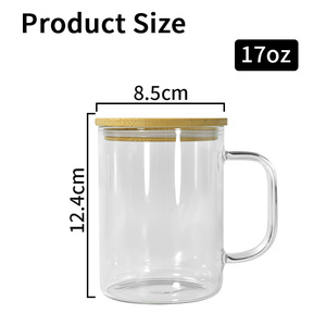 Chúng tôi kho rõ ràng 17Oz thăng hoa trống cốc thủy tinh cốc cà phê cốc bia cà phê thủy tinh Tumbler với nắp tre 25 cái/ctn - Product Image 3