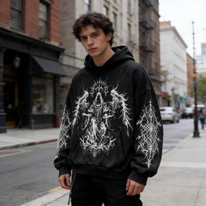 Custom Logo Regular Fit Streetwear Fleece Heavyweight Men's Winter Solid Hooded <b>Gothic</b> <b>Hoodie</b> Drop Shoulder Full Zip 100% Cotton - Product Image 1