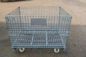 Paleta de metal de malla de alambre plegable de servicio pesado Jaula de almacenamiento apilable duradera con características de almacén bloqueables - Product Image 6