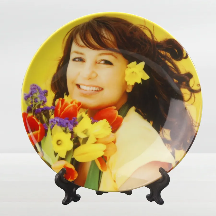 DIY Home Decoration Sublimation 3D Ceramic Plate Full Surface Printable Plate With Holder