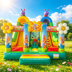 Château gonflable commercial combiné papillon avec toboggan sec pour la location de fêtes d'enfants - Product Image 3