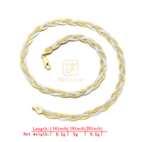 Vente en gros collier personnalisé en argent sterling 925 deux tons style serpent doux corde torsadée or bijoux unisexe tendance hommes femmes cadeau