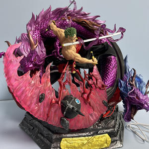 Figurine d'anime Roronoa Zoro style trois épées avec dragon violet et effets lumineux roses pour les collectionneurs sur le thème des pirates - Product Image 4