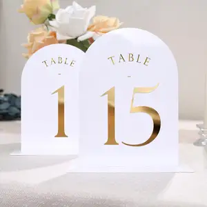 White Arch Wedding Table Numbers with Stands 1-15 Gold Foil Printed 5x7 Acrylic Table Signs and Holders Perfect for Centerpiece