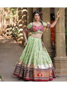 Designer Heavy Muslin Cotton Digital Print <b>Lehenga</b> Choli Dupatta Set Featuring Real Mirror Work for <b>Women</b> Festive Celebration - Product Image 5