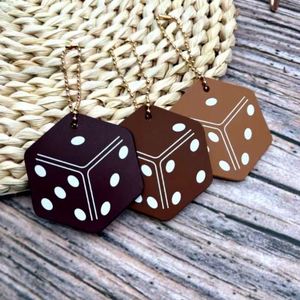 Brown/Black Square Dice Keychain Minimalist Lucky Dice <b>Bag</b> Pendant with Gold Chain Casual Hip Hop Style <b>Key</b> <b>Ring</b> for Women Men - Product Image 1