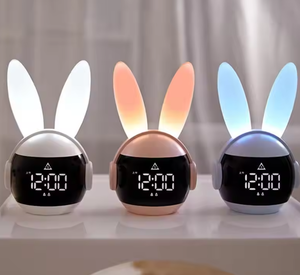 นาฬิกาปลุกรูปกระต่าย โคมไฟสัตว์สีรุ้ง ปลุกได้สามแบบ นาฬิกาปลุกแบบชาร์จไฟได้ นาฬิกาตั้งโต๊ะข้างเตียง ไฟกลางคืนสร้างสรรค์สำหรับห้องนอน - Product Image 1