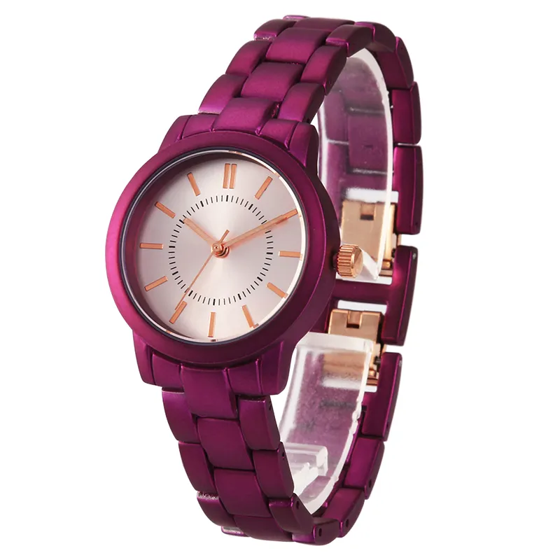 Reloj de pulsera pequeño de cuarzo para mujer, moda bonita, chapado en aceite, color púrpura