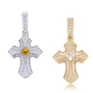 <b>Cross</b> Pendant Necklace Men's Zinc Alloy Cubic Zirconia Pave Setting Geometric Design Hip Hop Style Jewelry - Product Image 1