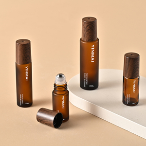 Chai lăn tinh dầu, nước hoa thủy tinh hổ phách mờ 5ml 10ml 15ml, nắp gỗ - Product Image 2