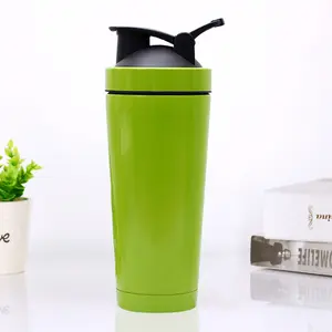 Coctelera de proteínas de acero inoxidable, botella de Metal para gimnasio con logotipo personalizado respetuoso con el medio ambiente