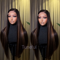 Perruques Cheveux Humains Mèches, Perruques Cheveux Humains Mèches avec Baby Hair, Perruque Frontale en Dentelle Sans Colle pour Femmes Noires