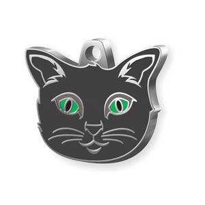 Etiqueta de identificación para gatos Tag Cat Angora Black, para gatos con ojos verdes y ribete plateado - Product Image 1