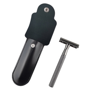 Luxury Custom Design Travel Portable Pu Leather Travel Razor Case Razor Saftey Bag Cover Shaving <b>Pouch</b> Holder <b>for</b> <b>Men</b> - Product Image 1