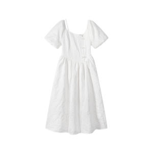 Abito estivo da donna <span class=keywords><strong>bianco</strong></span> Chic con motivo floreale in vita sottile e manica corta con <span class=keywords><strong>colletto</strong></span> quadrato <span class=keywords><strong>nero</strong></span> unico Chiffon tinto in tinta unita - Product Image 6