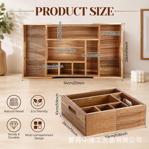 Japanese Style Wooden Extendable Cutlery <b>Storage</b> <b>Box</b> <b>Kitchen</b> Organizer With Compartments Standing Type Solid Wood Rectangular - Product Image 5