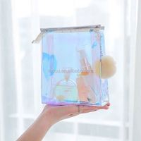 Pochette de voyage étanche en PVC personnalisée à faible MOQ, scintillante, holographique, arc-en-ciel, mignonne, pour maquillage et beauté