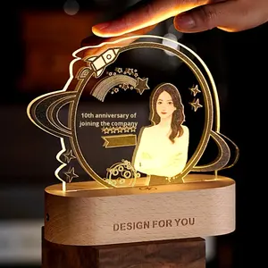 Trofeo Luminoso Personalizado con Foto, Medalla de Madera Maciza y Acrílico, para Reuniones Anuales, Empleados Destacados, Grabado Láser - Product Image 5