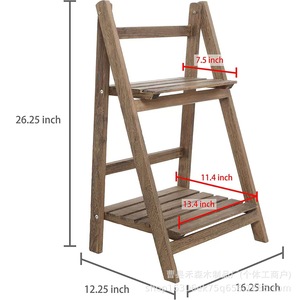 Support à fleurs pliable en bois massif, étagère de rangement ouverte multi-niveaux rétro pour la maison, idéal pour figurines et objets de décoration. - Product Image 4