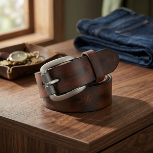 Cuero Genuino de Vaca de Alta Calidad, Longitud Personalizada, Estilo Vintage para Hombre, Ligero, Impermeable, Transpirable, Ecológico, Resistente a las Manchas, con Acero - Product Image 1