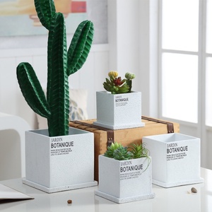 Jardinières créatives simples, grands pots à fleurs carrés <span class=keywords><strong>en</strong></span> ciment pour bonsaï avec trous et plateaux - Product Image 3