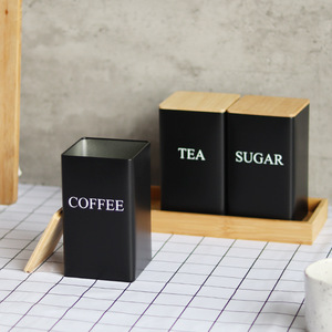 Ensemble de 3 contenants à café, sucre et thé avec couvercle en bambou, rangement simple pour les grains de café, pour la cuisine - Product Image 6