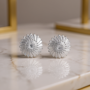 E4636 Pendientes de oro blanco con forma de flor y circonita redonda para mujer, joyería romántica de moda para boda - Product Image 2