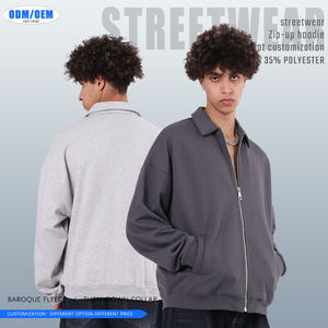 Sweat-shirts en molleton vintage décontractés pour hommes avec fermeture éclair, col rabattu, doublure épaisse, impression numérique, polyester/coton - Product Image 4