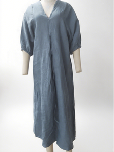 <span class=keywords><strong>Vestido</strong></span> de lino con cuello en V elegante holgado de lino 100%, <span class=keywords><strong>vestido</strong></span> <span class=keywords><strong>Midi</strong></span> de <span class=keywords><strong>manga</strong></span> <span class=keywords><strong>media</strong></span> bohemio azul pizarra para mujer - Product Image 2