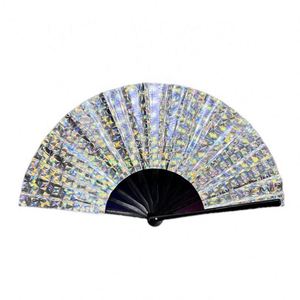 Custom Holographic Printed Logo13 Inch Large Hand Fan Fabric Folding Fan for Promotional <b>Gift</b> - Product Image 1
