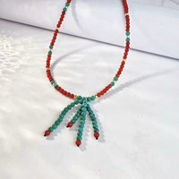 Prix usine teint Turquoise et corail rouge perle glands collier bijoux en cuivre à la mode pour les cadeaux