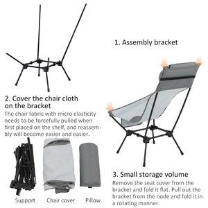 Chaise de camping pliable portable de haute qualité pour l'extérieur, avec dossier haut, compacte, légère, pour la randonnée, la plage, avec coussin - Product Image 4