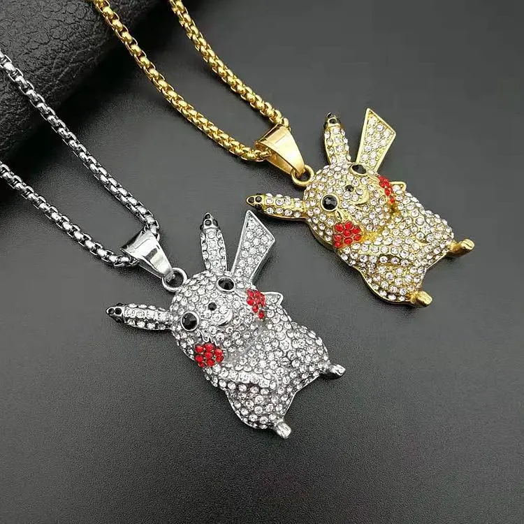 New Wholesale Stainless Steel Trendy Jewelry Customized Iced Out Cute Japanese Animate Cartoon Necklace Jewelry Pendant Necklace