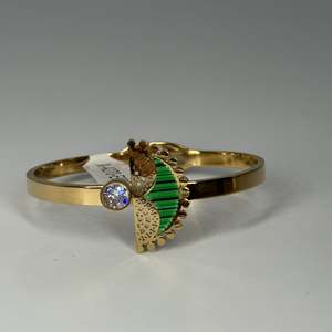 Fashion <b>Ring</b> 316L Stainless Steel PVD <b>Gold</b> Plating Green Enamel Crystal Stone Women's Jewelry - Product Image 1