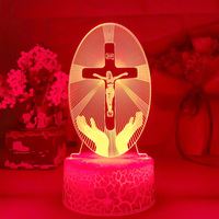 Lampe de table de chevet à changement de couleur avec croix d'église, décoration, lampe de table de bureau, batterie USB, crucifixion de Jésus, lumière nocturne en acrylique 3D à LED