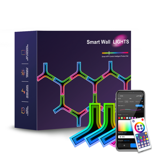 Smart RGB Ambient Lighting Splicing Light, Voice-activated Pickup Light, Indoor Decor Wall Light, LED Quantum Light