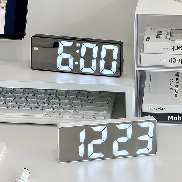 Large Alarm Clock Mirror Digital LED Luminous Silent Minimalist Modern Design Desktop Bedside Ornaments Student Intelligent
