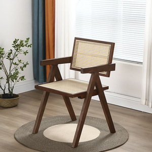 Màu đen trắng Walnut màu rắn gỗ mây <span class=keywords><strong>wicker</strong></span> dệt ghế Bắc Âu nhà hàng tay vịn mây mía ddining ghế - Product Image 4