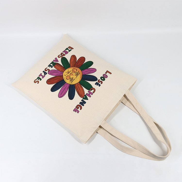 Cheap Shopping Natural Canvas Tote Bag With Colors Logo Printed
